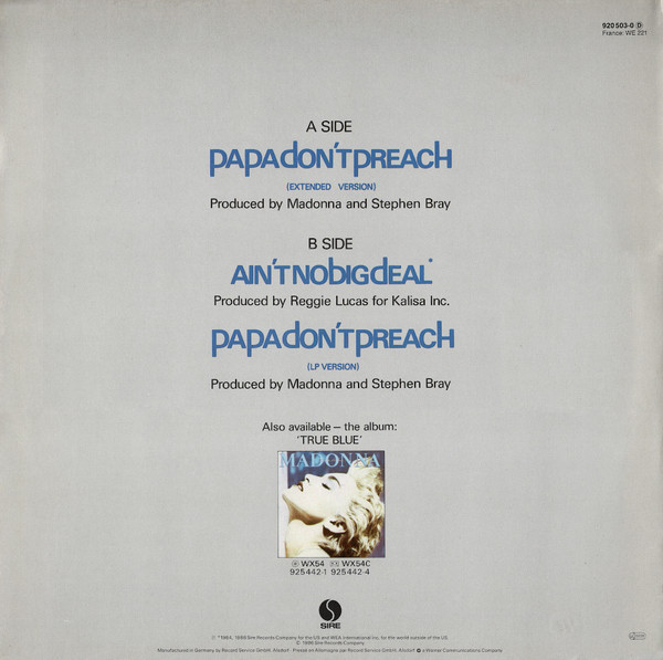 Madonna - Papa Don't Preach (Extended Version) | Sire (920 503-0) - 2