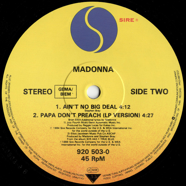 Madonna - Papa Don't Preach (Extended Version) | Sire (920 503-0) - 3