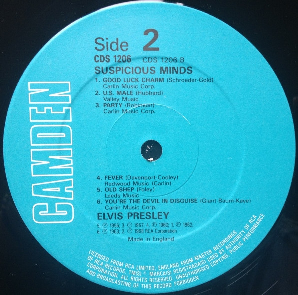 Elvis Presley - Suspicious Minds | Camden (CDS 1206) - 3