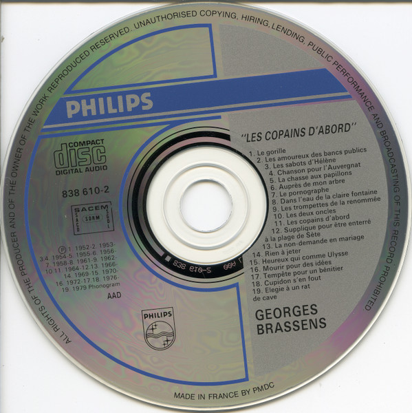 Georges Brassens - Les Copains D'Abord | Philips (838 610-2) - 3