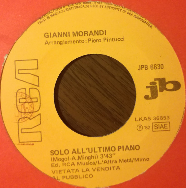 Gianni Morandi / Riccardo Cocciante - Solo All'Ultimo Piano / È Passata Una Nuvola | RCA (JPB 6630) - main