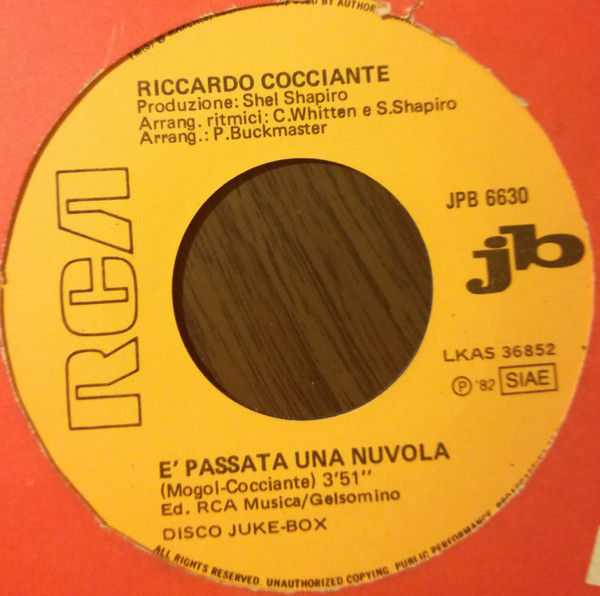 Gianni Morandi / Riccardo Cocciante - Solo All'Ultimo Piano / È Passata Una Nuvola | RCA (JPB 6630) - 2