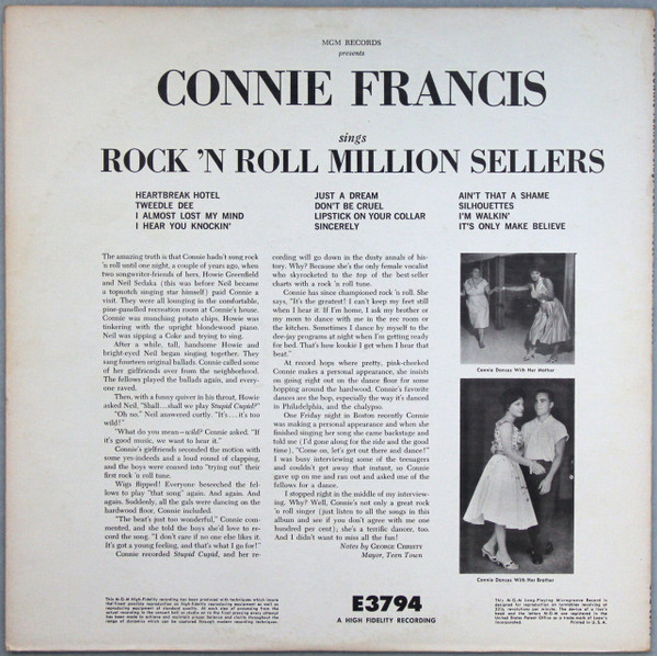 Connie Francis - Connie Francis Sings Rock N' Roll Million Sellers | MGM Records (E3794) - 2