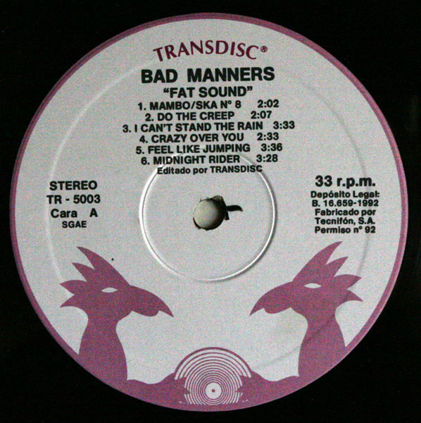 Bad Manners - Fat Sound | Transdisc (TR 5003) - 3 Bad Manners - Fat Sound | Transdisc (TR 5003) - 3