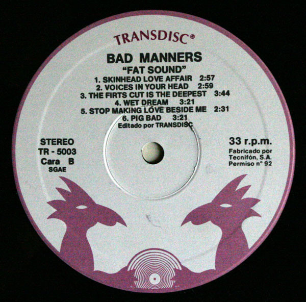 Bad Manners - Fat Sound | Transdisc (TR 5003) - 4 Bad Manners - Fat Sound | Transdisc (TR 5003) - 4