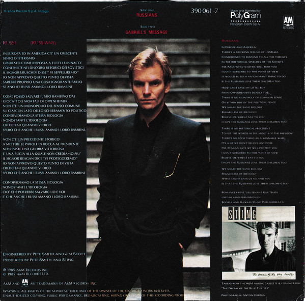 Sting - Russians | A&M Records (390 061-7) - 2