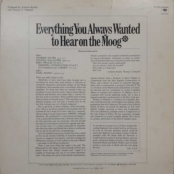 The Mighty Moog - Everything You Always Wanted To Hear On The Moog* (*But Were Afraid To Ask For) [Vinyl] | Columbia Masterworks (M 30383) - 2