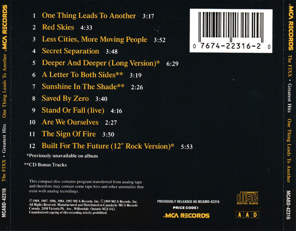 The Fixx - Greatest Hits – One Thing Leads To Another | MCA Records (MCABD-42316) - 2