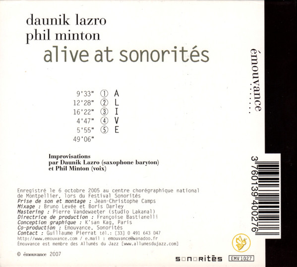 Daunik Lazro - Phil Minton - Alive At Sonorités | émouvance (émv 1027) - 2