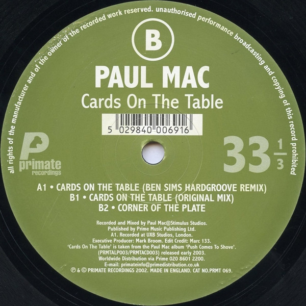 Paul Mac - Cards On The Table | Primate Recordings (PRMT 069) - 3 Paul Mac - Cards On The Table | Primate Recordings (PRMT 069) - 3