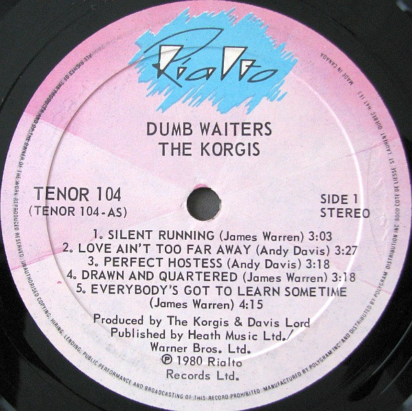The Korgis - Dumb Waiters [Vinyl] | Rialto (TENOR 104) - 4