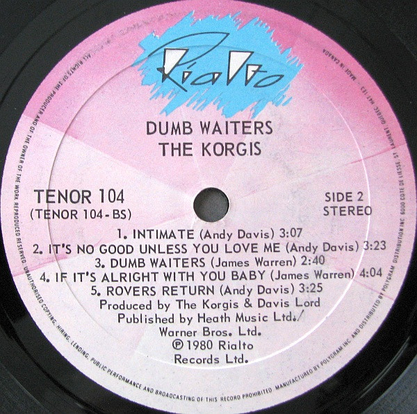 The Korgis - Dumb Waiters [Vinyl] | Rialto (TENOR 104) - 3