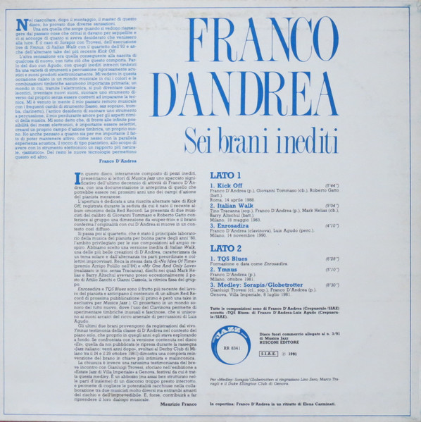 Franco D'Andrea - Sei Brani Inediti | Red Record (RR 8341) - main Franco D'Andrea - Sei Brani Inediti | Red Record (RR 8341) - main
