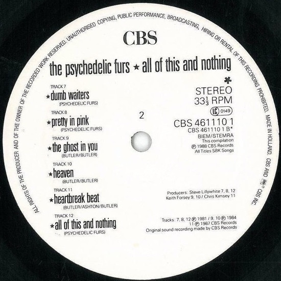 The Psychedelic Furs - All Of This And Nothing | CBS (CBS 461110 1) - main