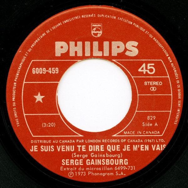 Serge Gainsbourg - Je Suis Venu Te Dire Que Je M'en Vais | Philips (6009-459) - main