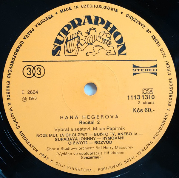 Hana Hegerová - Recitál 2 | Supraphon (1113 1310) - 4 Hana Hegerová - Recitál 2 | Supraphon (1113 1310) - 4