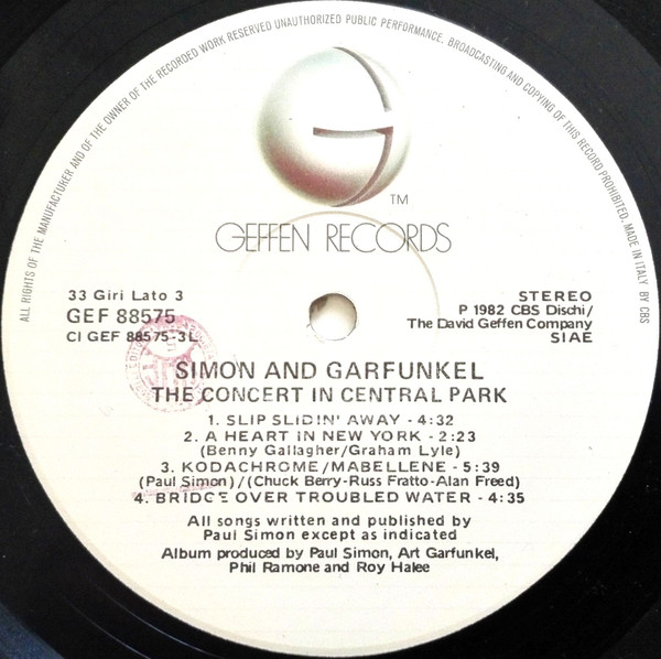Simon & Garfunkel - The Concert In Central Park | Geffen Records (GEF 88575) - 4 Simon & Garfunkel - The Concert In Central Park | Geffen Records (GEF 88575) - 4