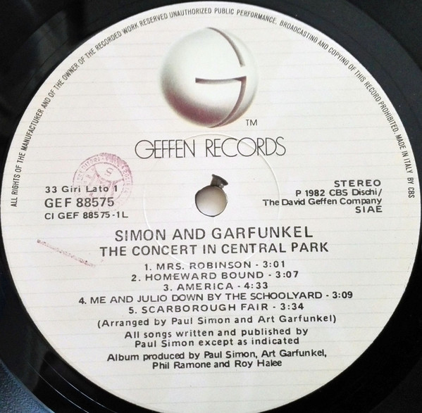 Simon & Garfunkel - The Concert In Central Park | Geffen Records (GEF 88575) - 2 Simon & Garfunkel - The Concert In Central Park | Geffen Records (GEF 88575) - 2