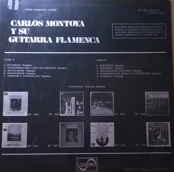 Carlos Montoya - Carlos Montoya Y Su Guitarra Flamenca | Zafiro (ZV-549) - 2