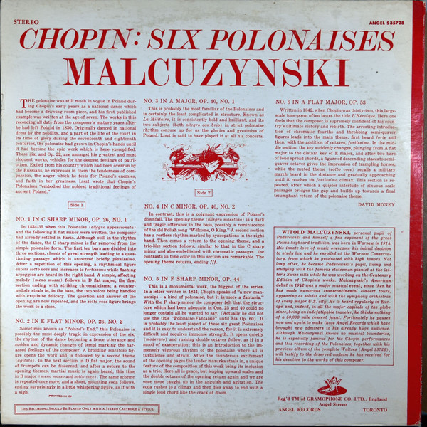 Witold Malcuzynsky , Frédéric Chopin - Chopin 6 Polonaises | Angel Records (S35728) - 2 Witold Malcuzynsky , Frédéric Chopin - Chopin 6 Polonaises | Angel Records (S35728) - 2