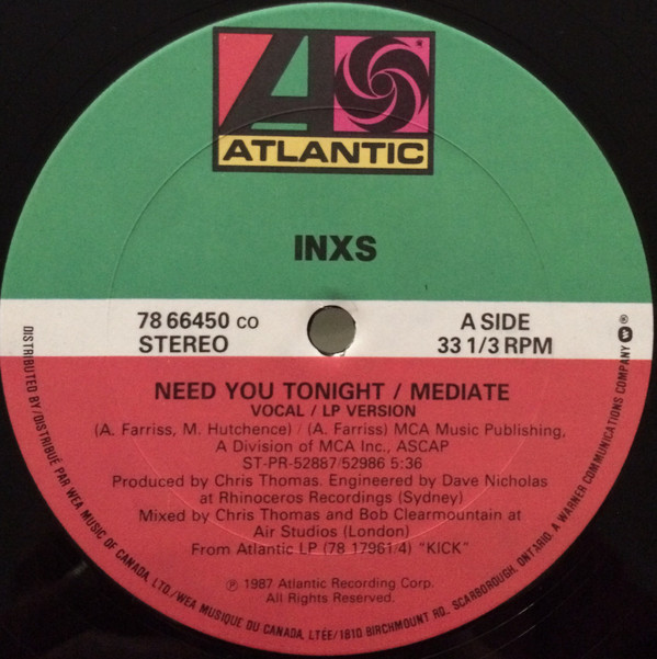 INXS - Need You Tonight / Mediate | Atlantic (78 66450) - 3