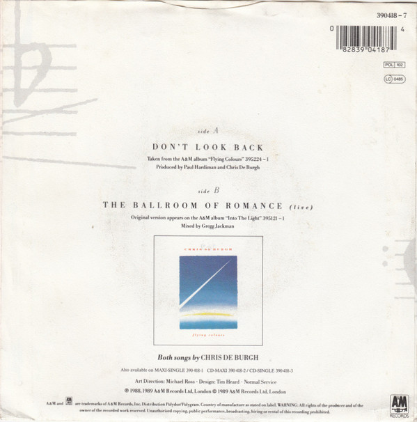 Chris de Burgh - Don't Look Back | A&M Records (390 418-7)
