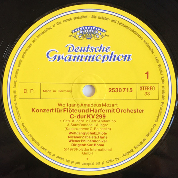 Wolfgang Amadeus Mozart , Nicanor Zabaleta , Wolfgang Schulz , Wiener Philharmoniker , Karl Böhm - Konzert Für Flöte Und Harfe KV 299 | Deutsche Grammophon (2530 715) - 3 Wolfgang Amadeus Mozart , Nicanor Zabaleta , Wolfgang Schulz , Wiener Philharmoniker , Karl Böhm - Konzert Für Flöte Und Harfe KV 299 | Deutsche Grammophon (2530 715) - 3