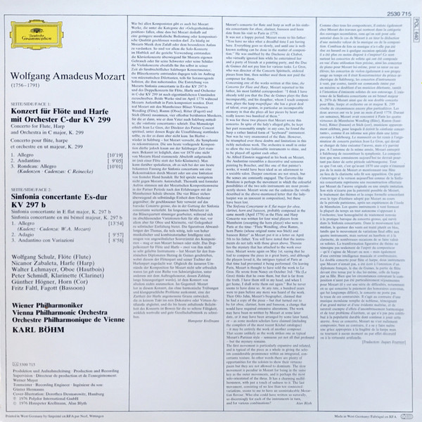 Wolfgang Amadeus Mozart , Nicanor Zabaleta , Wolfgang Schulz , Wiener Philharmoniker , Karl Böhm - Konzert Für Flöte Und Harfe KV 299 | Deutsche Grammophon (2530 715) - 2 Wolfgang Amadeus Mozart , Nicanor Zabaleta , Wolfgang Schulz , Wiener Philharmoniker , Karl Böhm - Konzert Für Flöte Und Harfe KV 299 | Deutsche Grammophon (2530 715) - 2