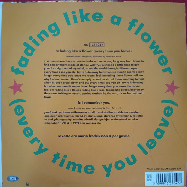Roxette - Fading Like A Flower (Every Time You Leave) | EMI (06 1364047) - 2