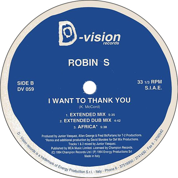 Robin S. - I Want To Thank You | D:vision Records (DV 059) - 2 Robin S. - I Want To Thank You | D:vision Records (DV 059) - 2