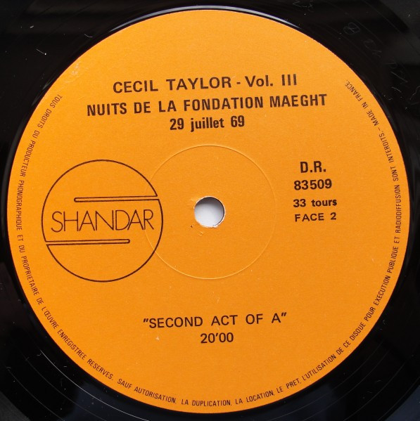 Cecil Taylor - Nuits De La Fondation Maeght - 29 Juillet 69 | Shandar (83507) - 4