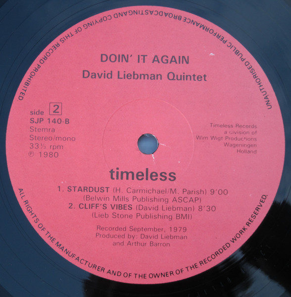 The David Liebman Quintet - Doin' It Again | Timeless (SJP 140) - 4