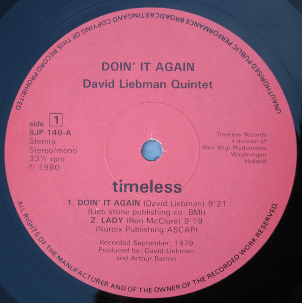 The David Liebman Quintet - Doin' It Again | Timeless (SJP 140) - 3