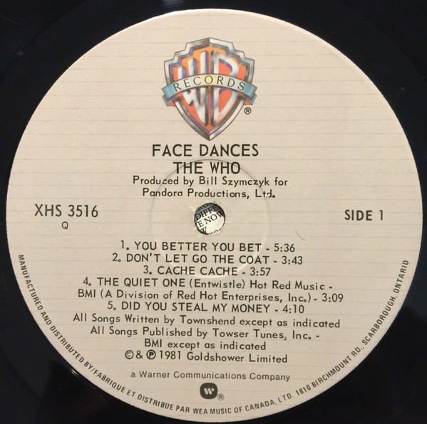 The Who - Face Dances | Warner Bros. Records (XHS 3516) - 3