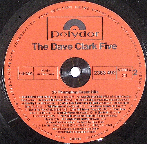 The Dave Clark Five - 25 Thumping Great Hits | Polydor (2383 492) - main The Dave Clark Five - 25 Thumping Great Hits | Polydor (2383 492) - main