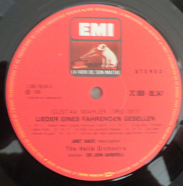 Gustav Mahler - Janet Baker , Hallé Orchestra , Sir John Barbirolli - Kindertotenlieder / Lieder Eines Fahrenden Gesellen / Ich Bin Der Welt Abhanden Gekommen | La Voix De Son Maître (2 C 069-00347) - 3