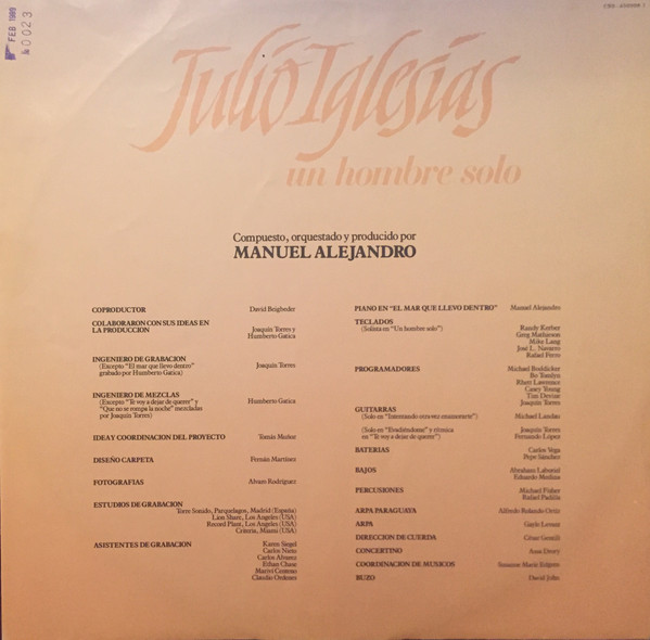 Julio Iglesias - Un Hombre Solo | CBS (CBS 450908 1) - 4 Julio Iglesias - Un Hombre Solo | CBS (CBS 450908 1) - 4