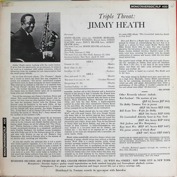 Jimmy Heath - Triple Threat | Riverside Records (RLP 400) - 2 Jimmy Heath - Triple Threat | Riverside Records (RLP 400) - 2