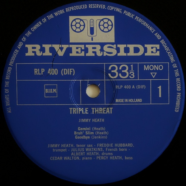 Jimmy Heath - Triple Threat | Riverside Records (RLP 400) - 3 Jimmy Heath - Triple Threat | Riverside Records (RLP 400) - 3