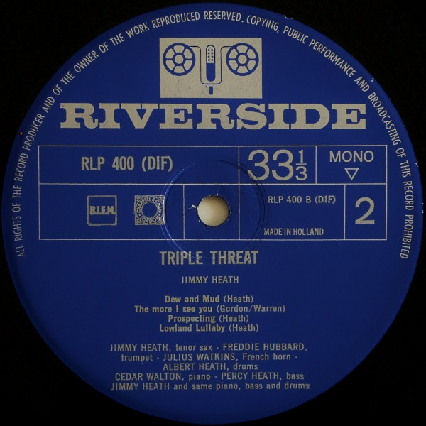 Jimmy Heath - Triple Threat | Riverside Records (RLP 400) - 4 Jimmy Heath - Triple Threat | Riverside Records (RLP 400) - 4
