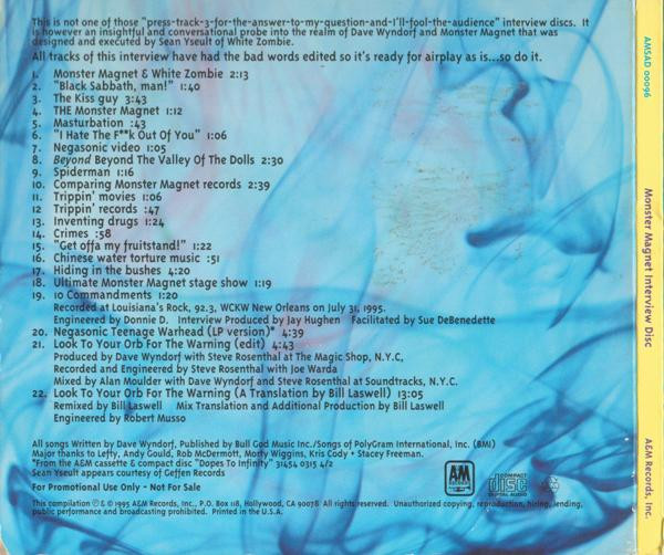 Dave Wyndorf Interviewed By Sean Yseult - Monster Magnet Interview Disc | A&M Records (AMSAD 00096) - 3