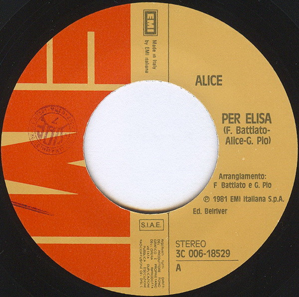 Alice - Per Elisa | EMI (3C 006-18529) - 3