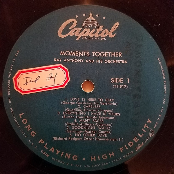 Ray Anthony - Moments Together | Capitol Records (T917) - 4