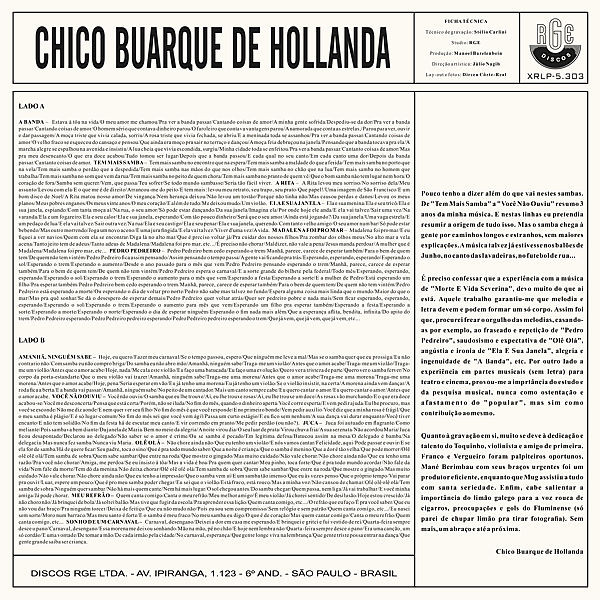 Chico Buarque De Hollanda - Chico Buarque De Hollanda | RGE (XRLP-5.303) - 2