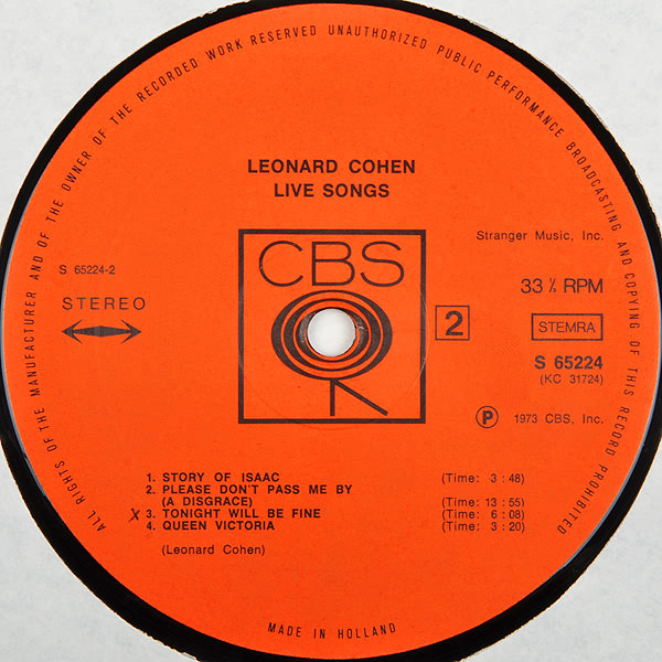 Leonard Cohen - Live Songs | CBS (S 65224) - 4 Leonard Cohen - Live Songs | CBS (S 65224) - 4