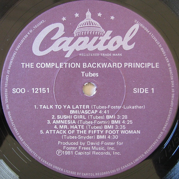 The Tubes - The Completion Backward Principle | Capitol Records (SOO-12151) - 3 The Tubes - The Completion Backward Principle | Capitol Records (SOO-12151) - 3