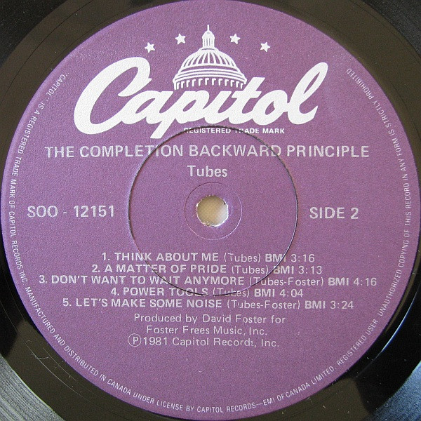 The Tubes - The Completion Backward Principle | Capitol Records (SOO-12151) - 4 The Tubes - The Completion Backward Principle | Capitol Records (SOO-12151) - 4