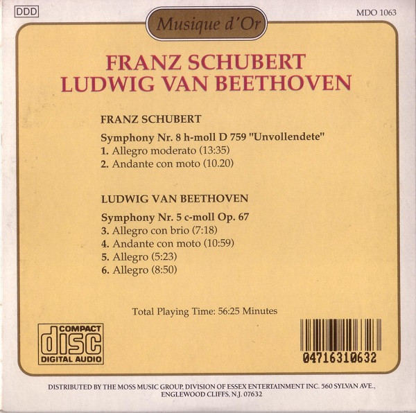 Franz Schubert / Ludwig van Beethoven - Simfonični Orkester RTV Ljubljana Conducted by Anton Nanut - Symphony Nr. 8 H-moll D 759 "Unvollendete" / Symphony Nr. 5 C-moll Op. 67 | Musique d'Or (MDO 1063) - 2 Franz Schubert / Ludwig van Beethoven - Simfonični Orkester RTV Ljubljana Conducted by Anton Nanut - Symphony Nr. 8 H-moll D 759 "Unvollendete" / Symphony Nr. 5 C-moll Op. 67 | Musique d'Or (MDO 1063) - 2