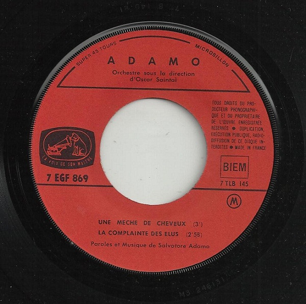 Adamo - Une Mèche De Cheveux | La Voix De Son Maître (EGF 869) - 3