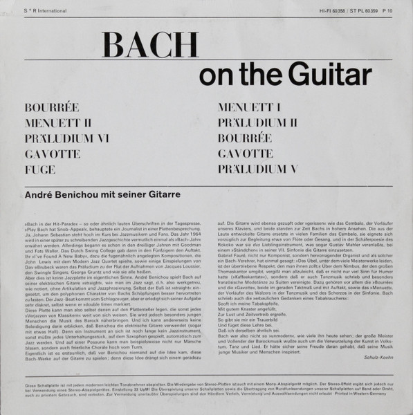 André Bénichou - Bach On The Guitar | SR International (HI-FI 60 359) - 2 André Bénichou - Bach On The Guitar | SR International (HI-FI 60 359) - 2